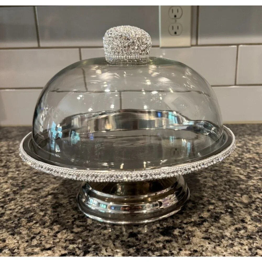 NICOLE MILLER CRYSTAL RHINESTONE CAKE STAND PASTRY KEEPER